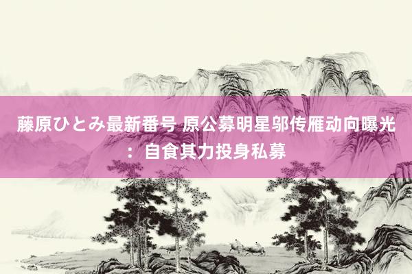 藤原ひとみ最新番号 原公募明星邬传雁动向曝光：自食其力投身私募