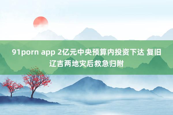 91porn app 2亿元中央预算内投资下达 复旧辽吉两地灾后救急归附