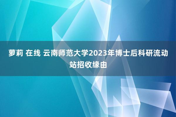 萝莉 在线 云南师范大学2023年博士后科研流动站招收缘由